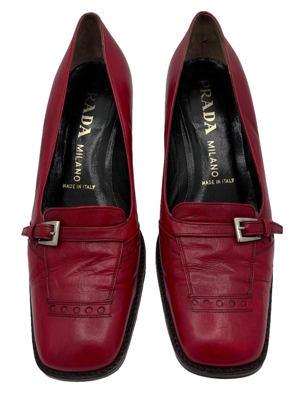 VINTAGE PRADA MID HEEL SQUARE TOE RED LOAFERS RETRO SHOES SIZE 39.5 IT 9.5 US